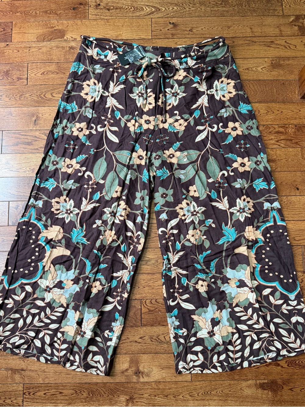 Forever 21 Floral Wide-Leg Pants - Teal & Brown